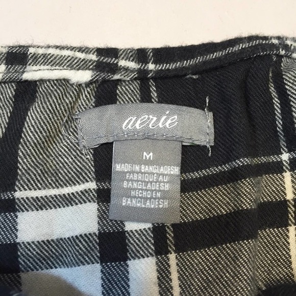 𝅺aerie Flannel Spaghetti Strap Lace Up Front Romper Women's Size M Black White - Picture 4 of 6